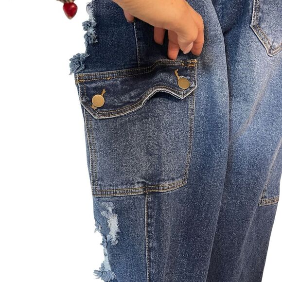 Fashion Nova Women’s Working Hard Cargo Denim Joggers-Medium - Picture 7 of 7